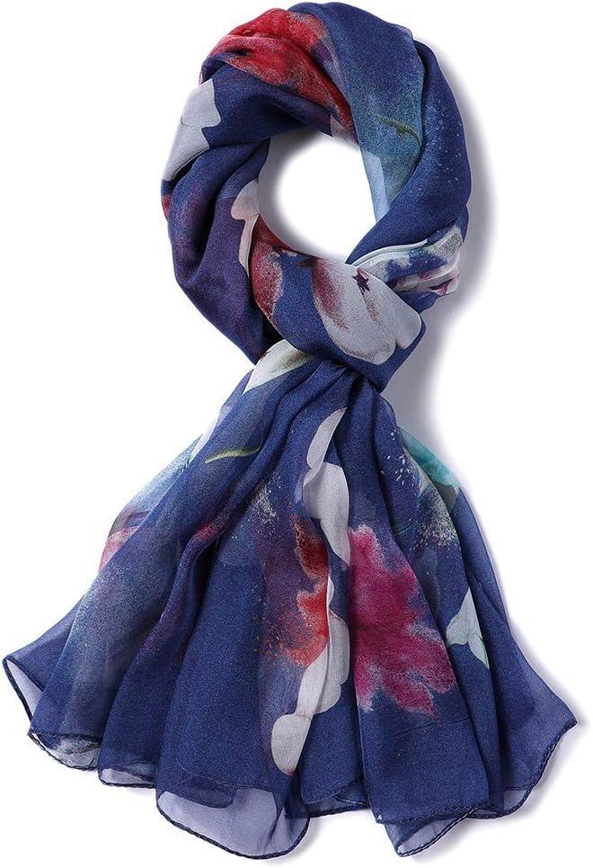 İpek Şal - Lacivert kırmızı desenli